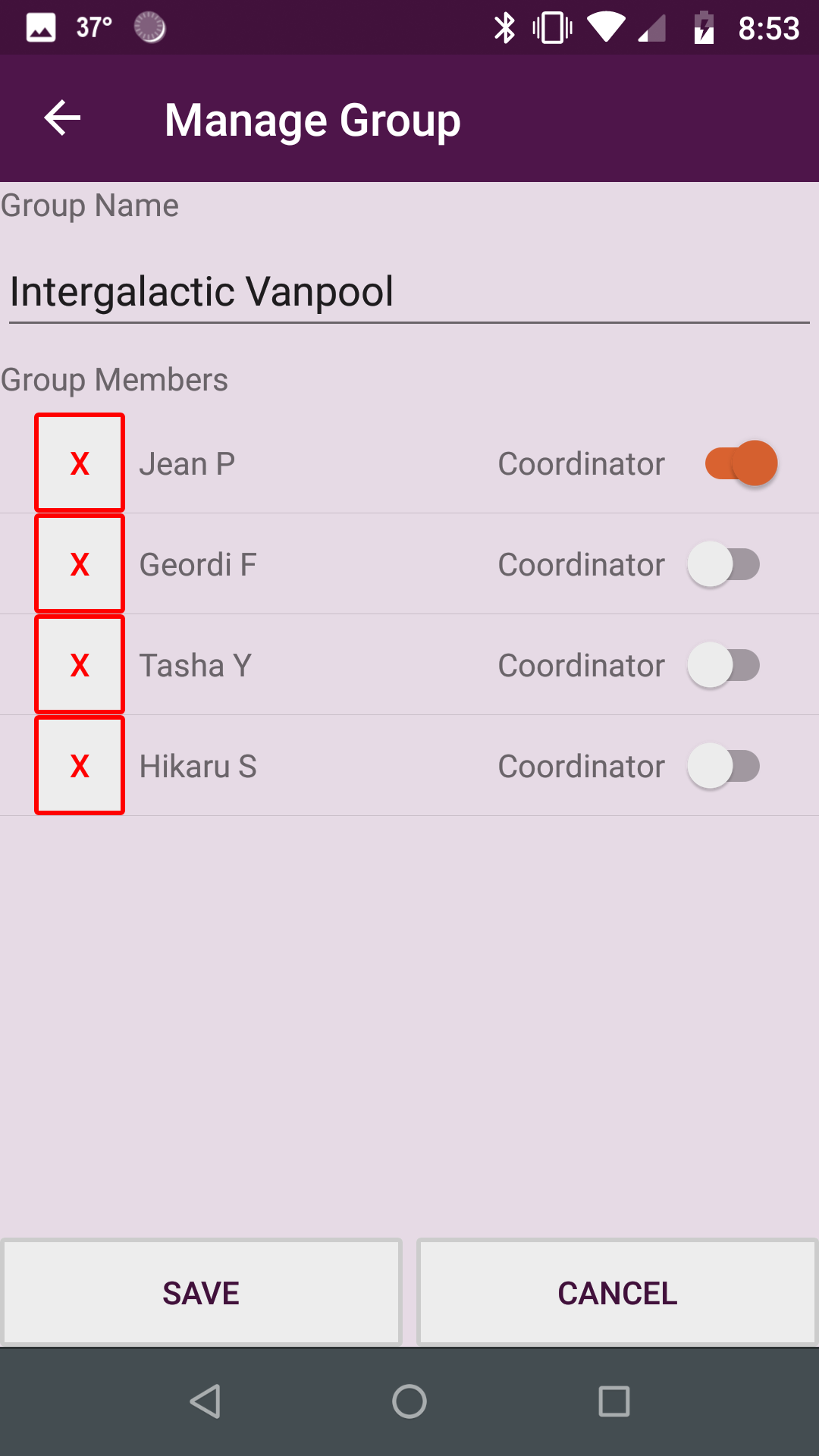 Assigning group coordinators screenshot