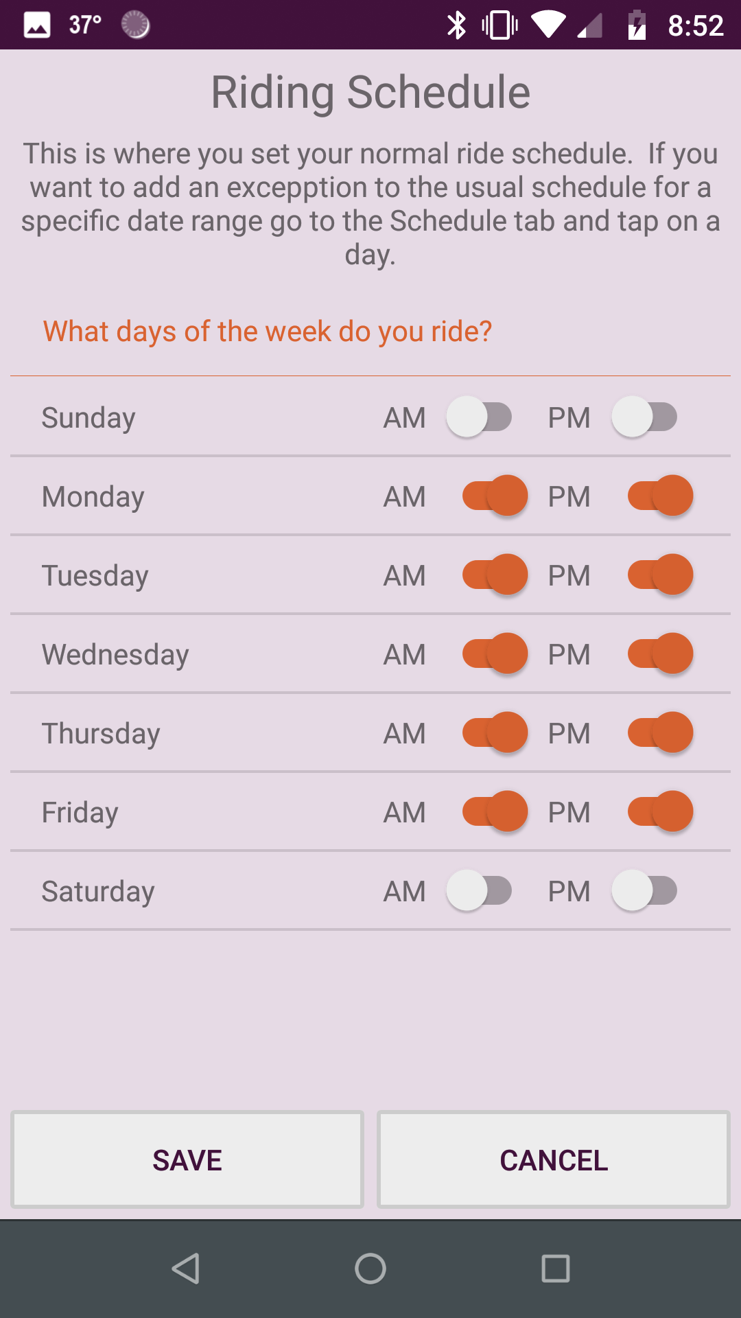 Your regular schedule screenshot